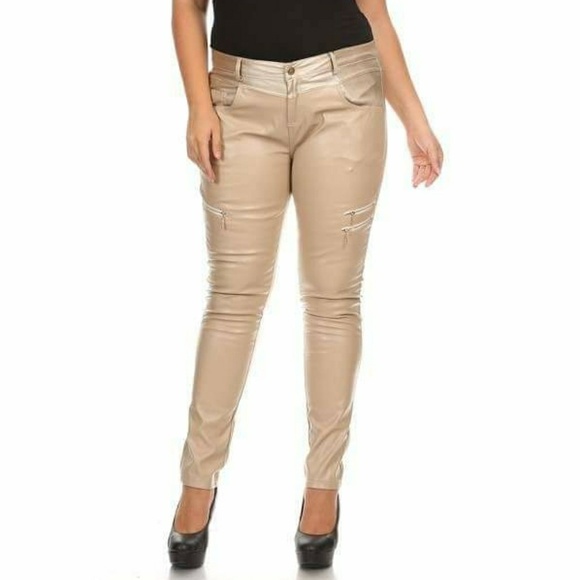 gold faux leather pants